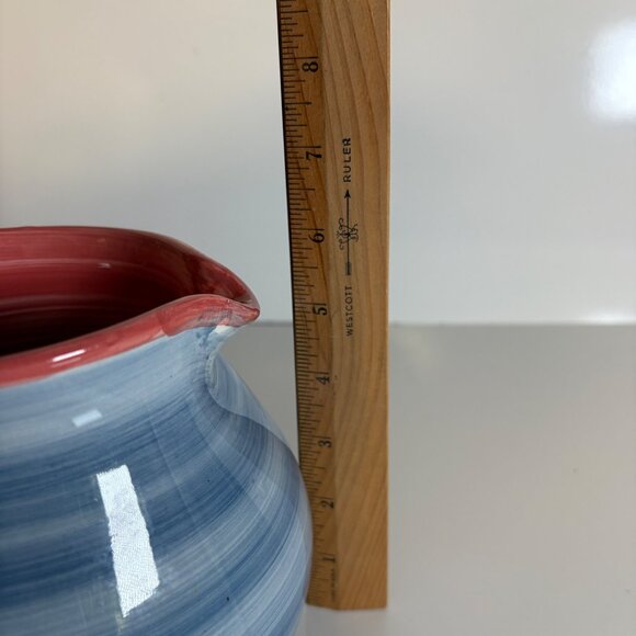 Furio Ceramic Water Pitcher Blue Red Striped Design Made in Italy Cottage Chic - Picture 6 of 6